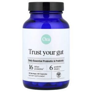 Ora Trust Your Gut Probióticos e Prebióticos Essenciais Diários 60 Cápsulas