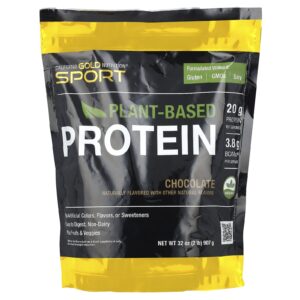 California Gold Nutrition Sport Proteína à Base de Plantas com Concentrado de Proteína de Arroz Integral Orgânico Linhaça Semente de Chia Chocolate 907 g (2 lb)