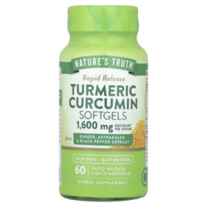Natures Truth Curcumina de Cúrcuma e Extrato de Gengibre Astragalus e Pimenta-do-reino 60 Cápsulas Softgel Líquidas de Liberação Rápida