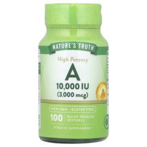 Natures Truth Vitamina A Alta Potência 3.000 mcg (10.000 UI) 100 Cápsulas Softgel de Liberação Rápida