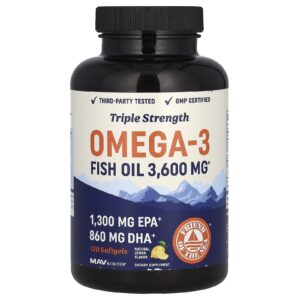 MAV Nutrition Óleo de Peixe Ômega-3 Potência Tripla Limão Natural 120 Cápsulas Softgel