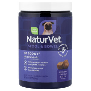NaturVet No Scoot® Fezes e Intestino com Abóbora Para Cães Bacon Defumado com Sabor de Nogueira 120 Cápsulas Mastigáveis 360 g (126 oz)