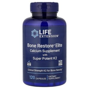 Life Extension Bone Restore Elite Suplemento de Cálcio com K2 Superpotente 120 Cápsulas