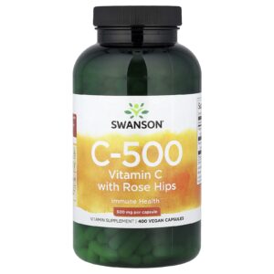 Swanson C-500 Vitamina C com Rosa-mosqueta 400 Cápsulas Veganas