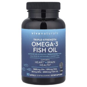 Viva Naturals Óleo de Peixe Ômega-3 Dosagem Tripla 2.500 mg 30 Cápsulas Softgel (1.250 mg por Cápsula Softgel)