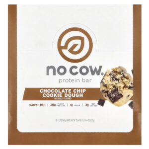 No Cow Barra de Proteína Massa de Cookie com Lascas de Chocolate 12 Barras 60 g (212 oz) Cada
