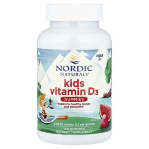 Nordic Naturals Gomas de Vitamina D3 para Crianças Acima de 3 Anos Splash de Melancia Silvestre 10 mcg (400 UI) 120 Gomas