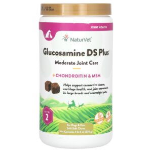 NaturVet Glucosamine DS Plus Tratamento Moderado para as Articulações Com Condroitina e MSM Para Cães e Gatos Nível 2 240 Cápsulas Mastigáveis 576 g (1 lb 4 oz)