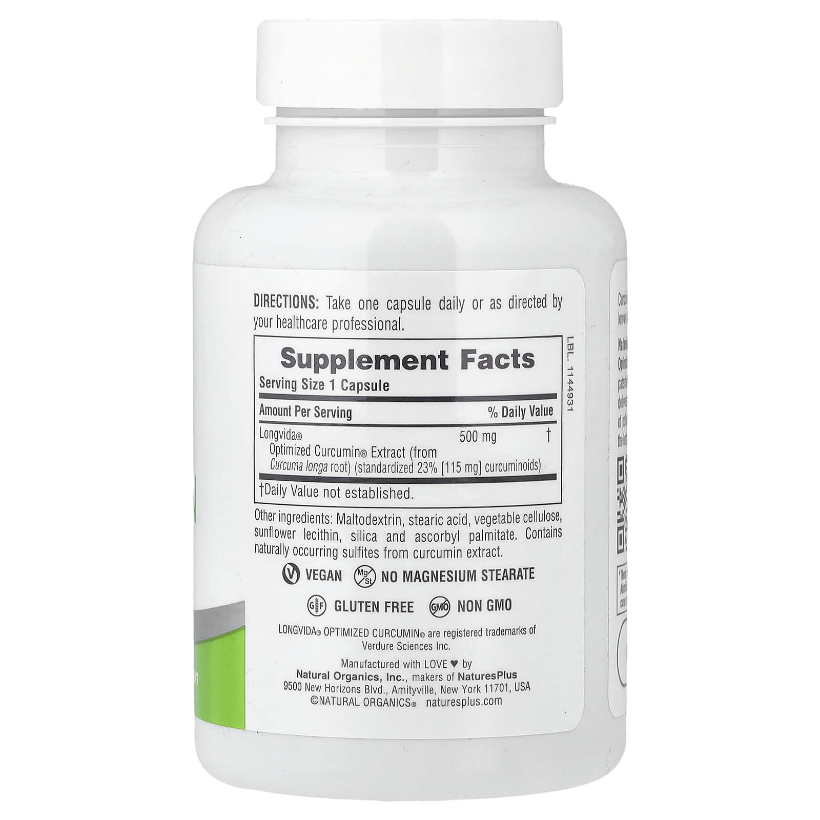 NaturesPlus Pro Longvida® Curcumina 500 mg 60 Cápsulas - Imagem 2