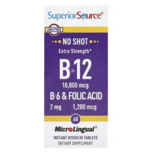 Superior Source B-12 B-6 e Ácido Fólico 60 Comprimidos MicroLingual® de Dissolução Instantânea