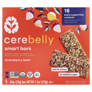 Cerebelly Smart Bars Barras Orgânicas para Bebês Morango e Beterraba 5 Barras 24 g (084 oz) Cada
