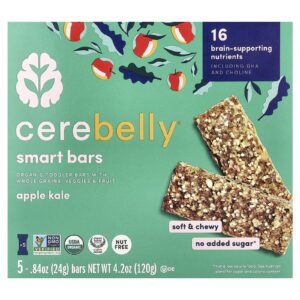 Cerebelly Smart Bars Barras Orgânicas para Bebês Maçã e Couve 5 Barras 24 g (084 oz) Cada