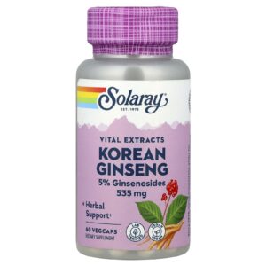 Solaray Extratos Vitais Ginseng Coreano 535 mg 60 Cápsulas Vegetais