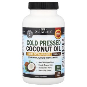 BioSchwartz Óleo de Coco Prensado a Frio Extravirgem Puro 120 Cápsulas Softgel (1.000 mg por Cápsula Softgel)