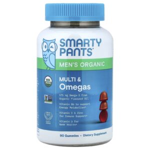 SmartyPants Gomas Multivitamínicas e Ômegas Orgânicas para Homens Framboesa Laranja e Cereja 90 Gomas