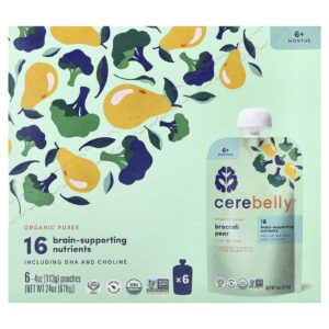 Cerebelly Purê Orgânico Mais de 6 Meses Brócolis e Pera 6 Sachês 113 g (4 oz) Cada