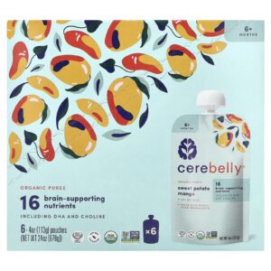 Cerebelly Purê Orgânico Mais de 6 Meses Batata-Doce Manga 6 Sachês 113 g (4 oz) Cada