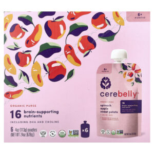 Cerebelly Purê Orgânico A partir de 6 Meses Espinafre Maçã Batata-Doce 6 Sachês 113 g (4 oz) Cada