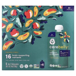 Cerebelly Purê Orgânico A partir de 6 Meses Couve Batata-Doce Maçã 6 Sachês 113 g (4 oz) Cada