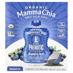 Mamma Chia Lanche Prebiótico de Chia Orgânica Açaí de Mirtilo 4 Suplementos 99 g (35 oz) Cada