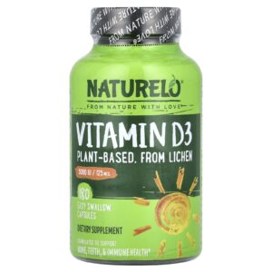 NATURELO Vitamina D3 125 mcg (5.000 UI) 180 Cápsulas Fáceis de Engolir
