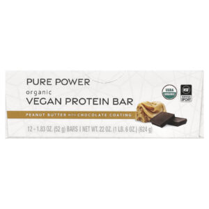 Dr. Mercola Pure Power Barra de Proteína Vegana Orgânica Manteiga de Amendoim com Cobertura de Chocolate 12 Barras 52 g (183 oz) Cada
