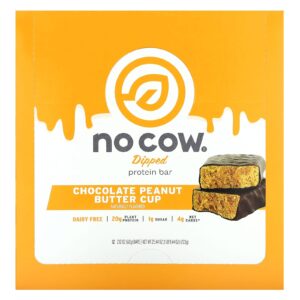 No Cow Barra de Proteína com Cobertura Tortinhas de Manteiga de Amendoim com Chocolate 12 Barras 60 g (212 oz) Cada