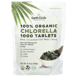 Earth Circle Organics Chlorella 100% Orgânica 1.000 Comprimidos 248 g (875 oz)