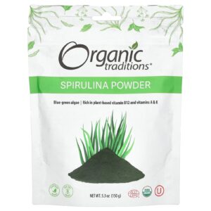 Organic Traditions Espirulina em Pó 150 g (53 oz)