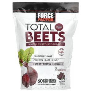 Force Factor Total Beets® Energia Saudável + Antioxidantes Açaí 60 Cápsulas Mastigáveis de Superalimentos