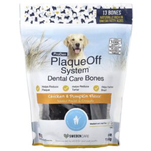 ProDen PlaqueOff System™ Ossos para Higiene Dental Para Cães de Médio e Grande Porte Frango e Abóbora 13 Ossos 482 g (17 oz)
