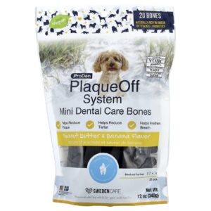 ProDen PlaqueOff System™ Miniossos para Higiene Dental Para Cães Pequenos e de Brinquedo Manteiga de Amendoim e Banana 20 Ossos 340 g (12 oz)