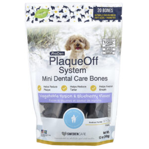 ProDen PlaqueOff System™ Miniossos para Higiene Dental Para Cães Pequenos e Brinquedos Fusão de Vegetais e Mirtilo 20 Ossos 340 g (12 oz)