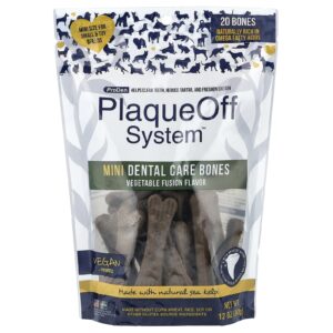 ProDen PlaqueOff System™ Mini Ossos para Higiene Dental Para Cães Pequenos e de Raça Brinqueda Fusão de Vegetais 20 Ossos 340 g (12 oz)