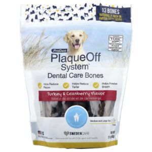 ProDen PlaqueOff System™ Ossos para Higiene Dental Para Cães de Médio e Grande Porte Peru e Cranberry 13 Ossos 482 g (17 oz)
