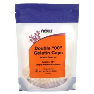 NOW Foods Dobrar Cápsulas de Gelatina "00" Aprox. 250 Cápsulas de Gelatina Vazias 30 g (106 oz)