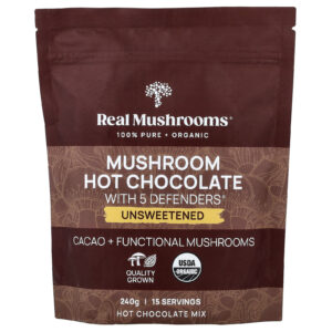 Real Mushrooms Chocolate Quente com Cogumelos com 5 Defenders® Sem Açúcar 240 g
