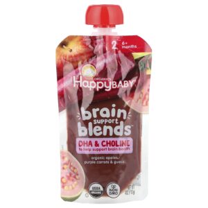 Happy Family Organics Happy Baby® Brain Support Blends™ A partir de 6 Meses Maçãs Orgânicas Cenouras Roxas e Goiaba 113 g (4 oz)