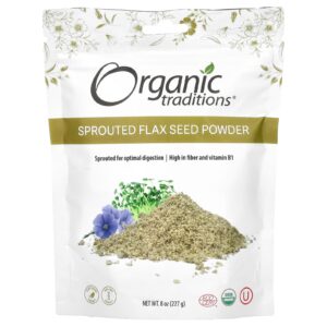 Organic Traditions Semente de Linhaça Germinada em Pó 227 g (8 oz)