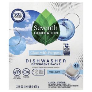 Seventh Generation Pacotes de Detergente para Lava-Louças Livre e Transparente 45 Pacotes 675 g (238 oz)