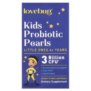 LoveBug Probiotics Pérolas de Probióticos para Crianças A partir de 4 Anos 3 Bilhões de UFCs 60 Pérolas Fáceis de Engolir