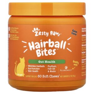 Zesty Paws Hairball Bites™ Para Gatos Todas as Idades Bacon 60 Cápsulas Mastigáveis 78 g (27 oz)