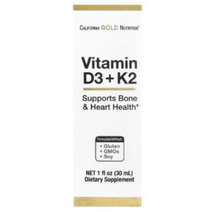 California Gold Nutrition Vitamina D3 + K2 como MK-4 25 mcg (1.000 UI) 30 ml (1 fl oz)