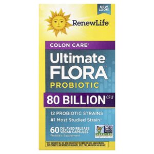 Renew Life Probiótico Ultimate Flora™ da Colon Care 60 Cápsulas Veganas de Liberação Retardada