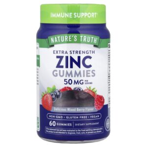 Natures Truth Gomas de Zinco Deliciosa Mistura de Frutos Silvestres 60 Gomas (16 mg por Goma)