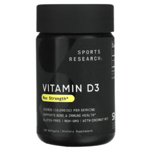 Sports Research Vitamina D3 Força Máxima 250 mcg (10.000 UI) 120 Cápsulas Softgel