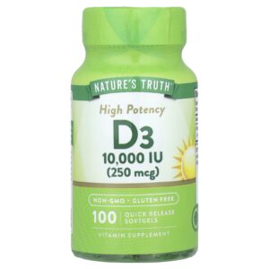 Natures Truth Vitamina D3 Alta Potência 250 mcg (10.000 UI) 100 Cápsulas Softgel de Liberação Rápida