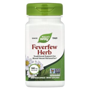 Natures Way Feverfew Herb 380 mg 100 Cápsulas Veganas