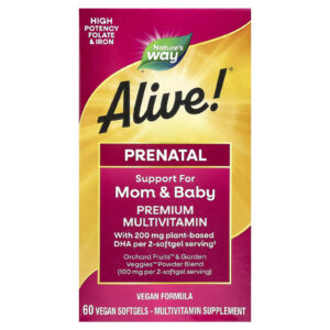 Natures Way Multivitamínico Premium Pré-Natal Alive!® Fruto Silvestre 60 Cápsulas Softgel Veganas