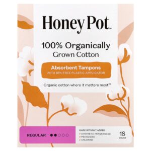 The Honey Pot Company Absorventes de Algodão 100% Cultivado Organicamente Regular 18 Unidades